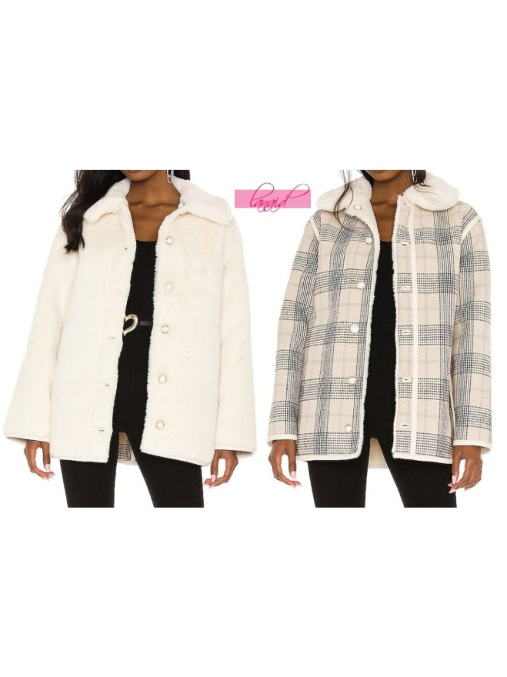Lovers Friends Natalia Faux Fur Reversible Jacket Ivory Teddy Tan Plaid Coat XS